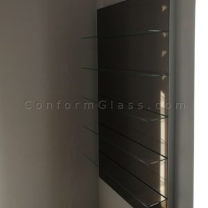 glass shelving with bronze mirror